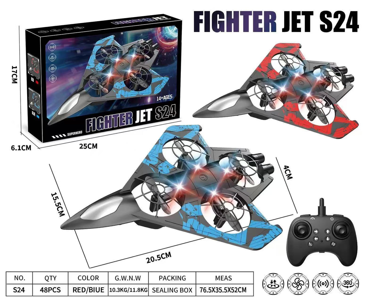 Remote Control Stunt Fighter — LED Lights, One-Key Flip, Durable Airplane Toy