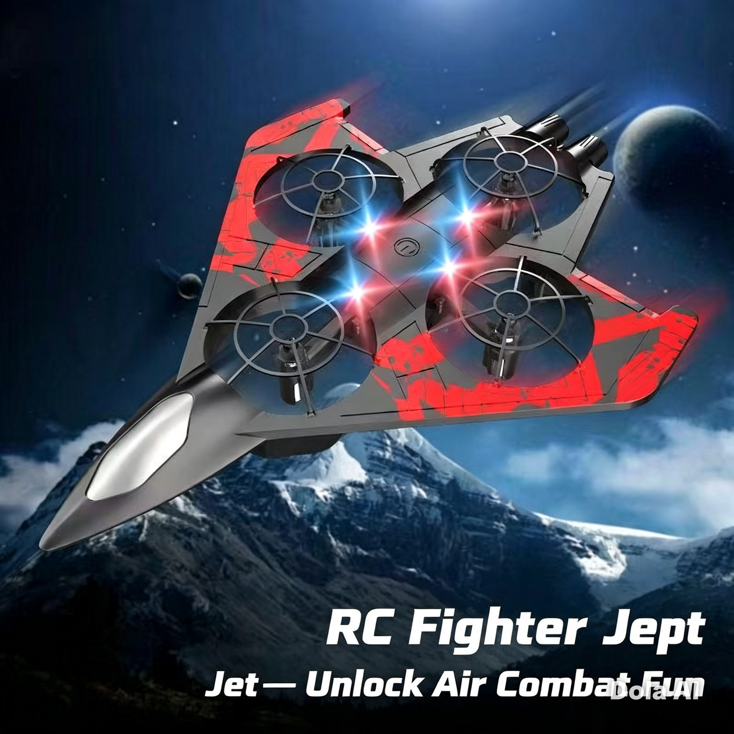 Remote Control Stunt Fighter — LED Lights, One-Key Flip, Durable Airplane Toy