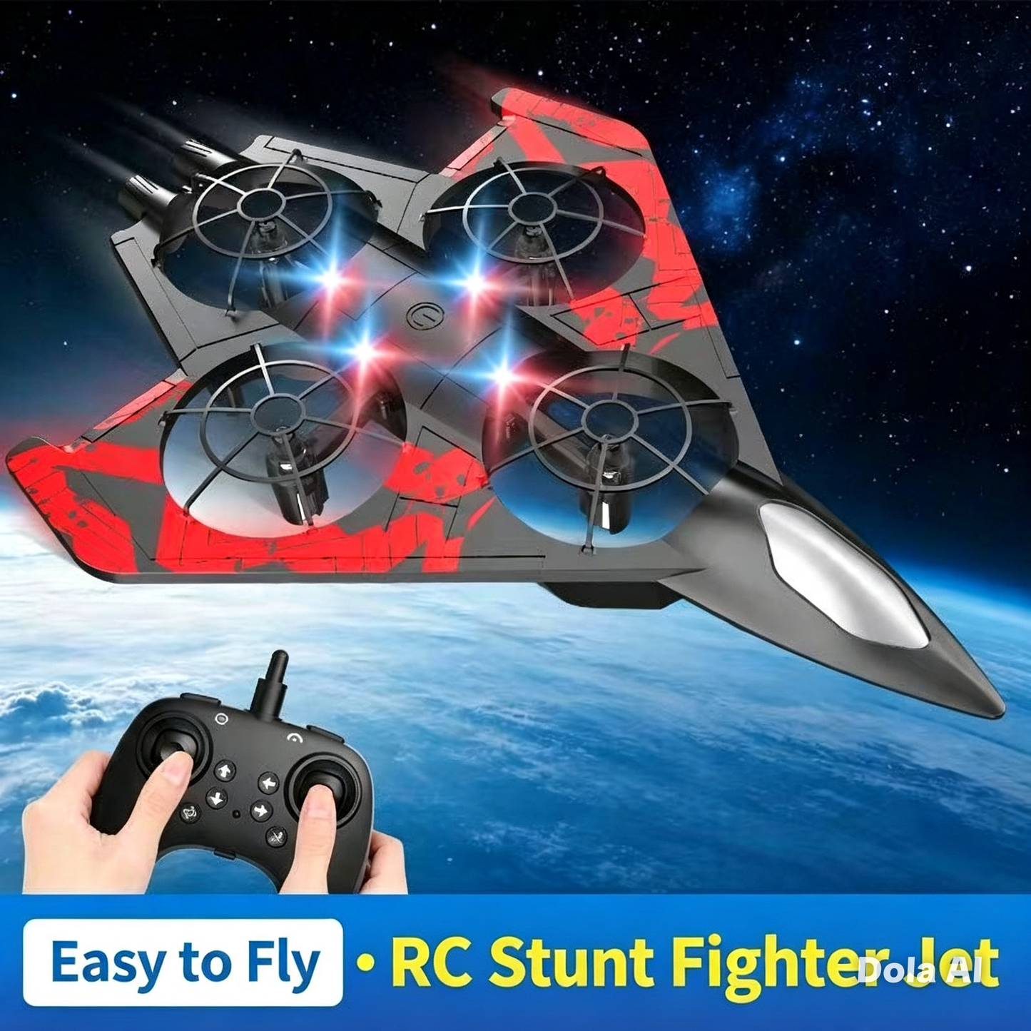 Remote Control Stunt Fighter — LED Lights, One-Key Flip, Durable Airplane Toy