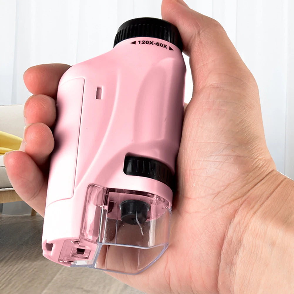 Mini Pocket Microscope Handheld Microscope Kit Battery Powered Microscope With Lab LED Light 60X-120X Biological Kids Science