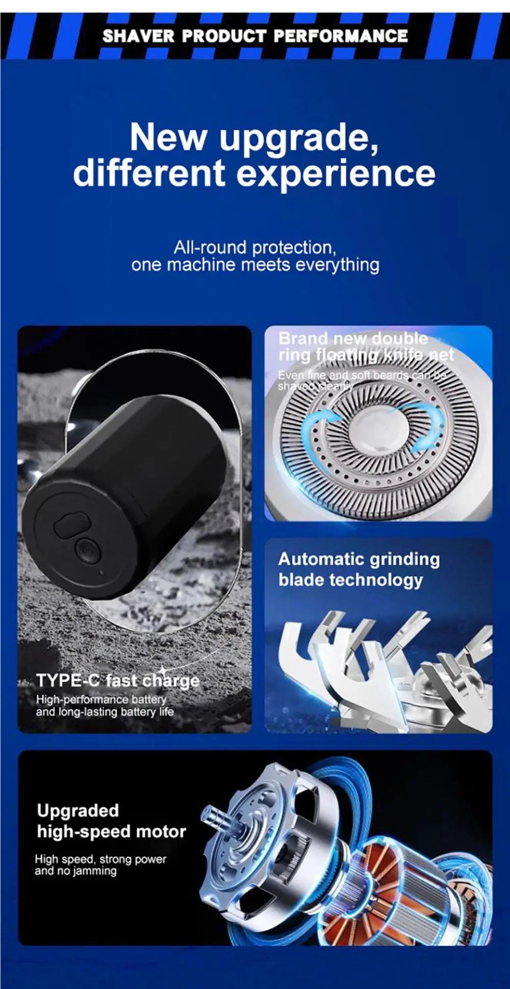 2024 NEW Type-C Rechargable Mini Portable Waterproof Electric Shaver Strong High Speed Long Endurance Suitable Wet and Dry Razor