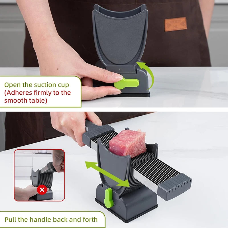 Adjustable Thickness Meat Slicer 2/4mm Stainless Steel Manual Kitchen Knife Cleaver Meat Cutter for Jerky Suit
