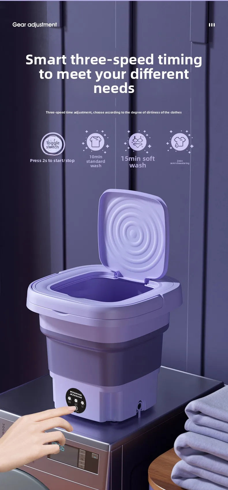 Portable Foldable Washing Machine with Spin Dryer for Socks Underwear Panties Mini Washer for Apartment Dorm Travel