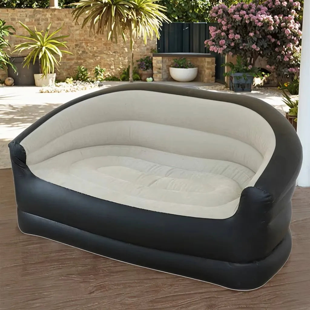 Inflatable Double Sofa with Foot Pump  New Flocked Inflatable Couch for Two, Outdoor Lazy Sofa