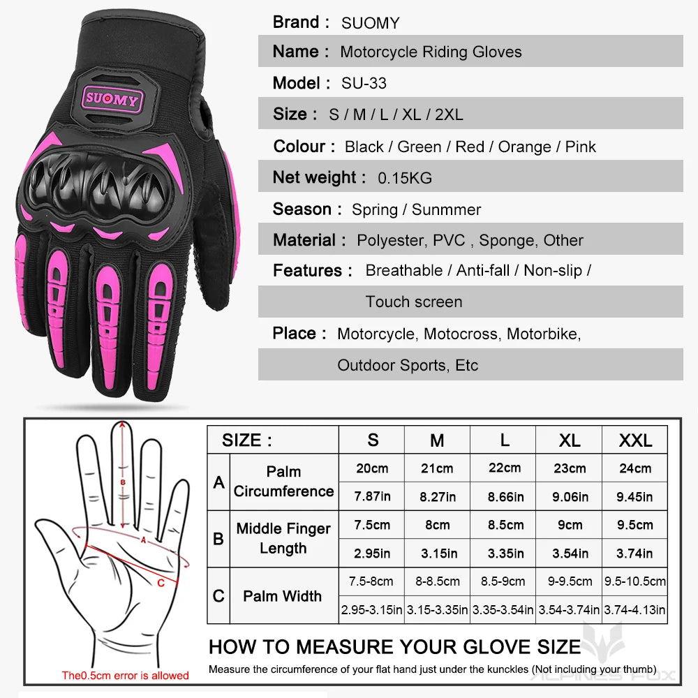 SUOMY New Orange Motorcycle Gloves Summer Men Women Full Finger Touch Screen Motocross Guantes Motorbike Bicycle Cycling Gloves