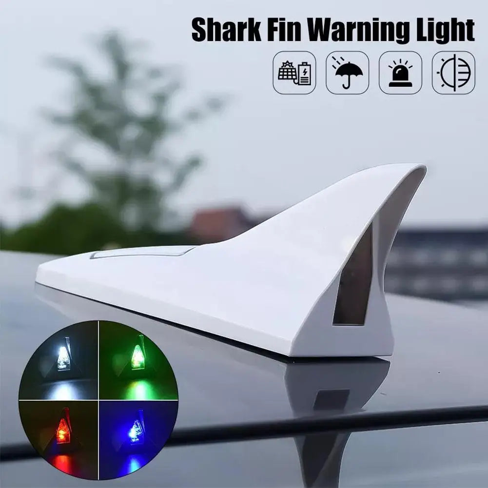 2025 New Universal Auto Car Led Warning Lamp Solar Powered Shark Fin Antenna Decorative Warning Signal Tail Light