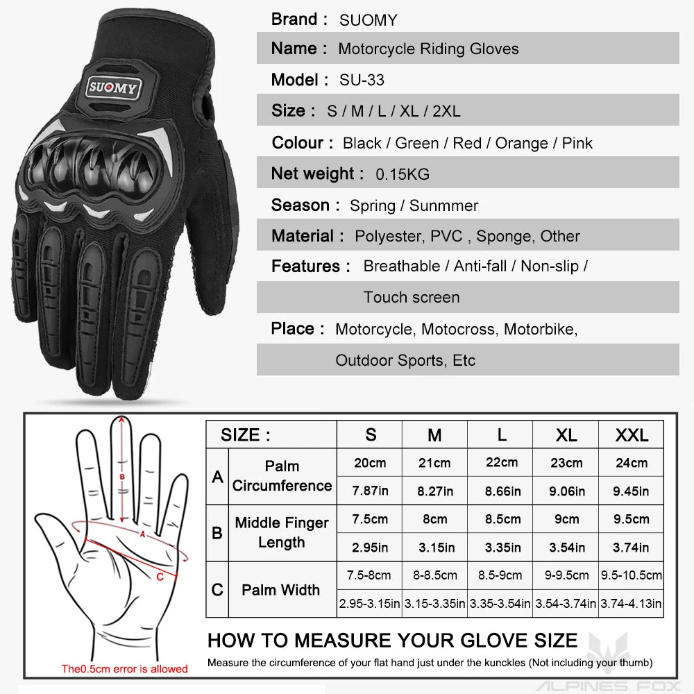 SUOMY New Orange Motorcycle Gloves Summer Men Women Full Finger Touch Screen Motocross Guantes Motorbike Bicycle Cycling Gloves