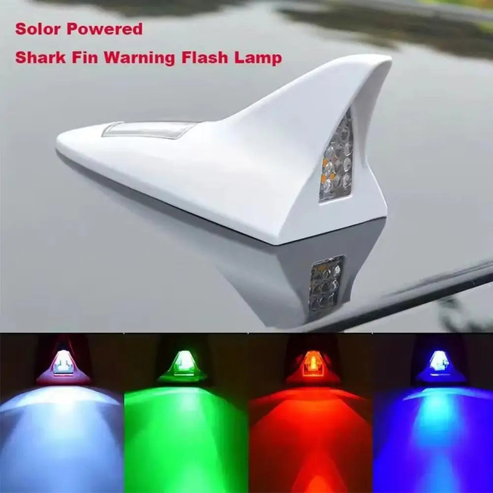 2025 New Universal Auto Car Led Warning Lamp Solar Powered Shark Fin Antenna Decorative Warning Signal Tail Light