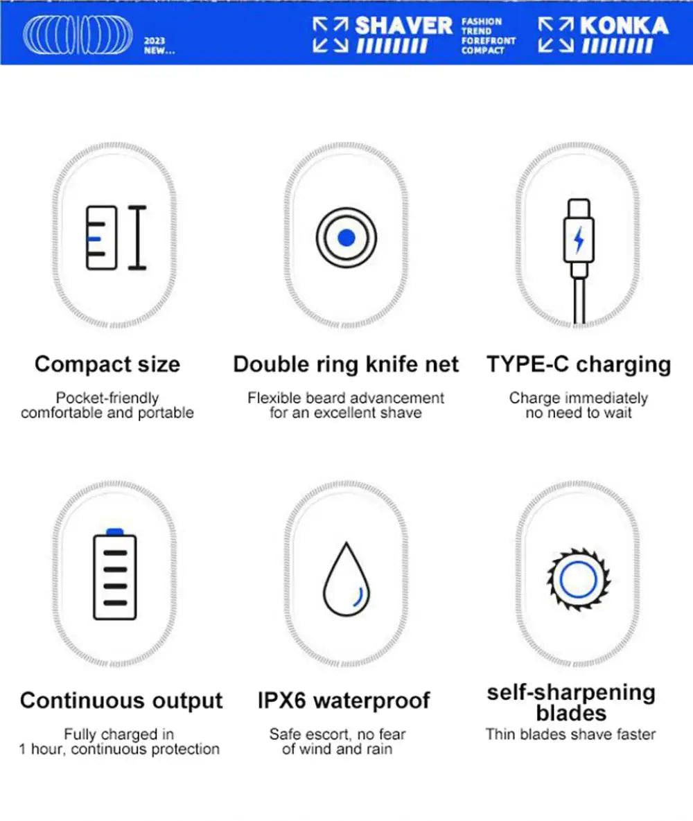 2024 NEW Type-C Rechargable Mini Portable Waterproof Electric Shaver Strong High Speed Long Endurance Suitable Wet and Dry Razor