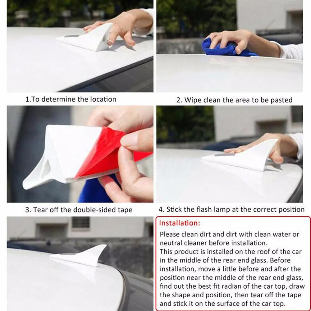 2025 New Universal Auto Car Led Warning Lamp Solar Powered Shark Fin Antenna Decorative Warning Signal Tail Light