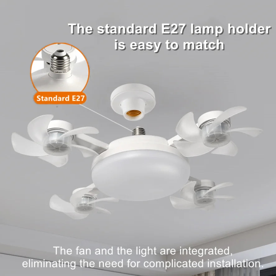 E27 3 in 1 Fan Light Bulb Drone Design 3/4 Blades Remote Control Ceiling Fan Lamp AC85V-265V for Bedroom Restaurant Living Room