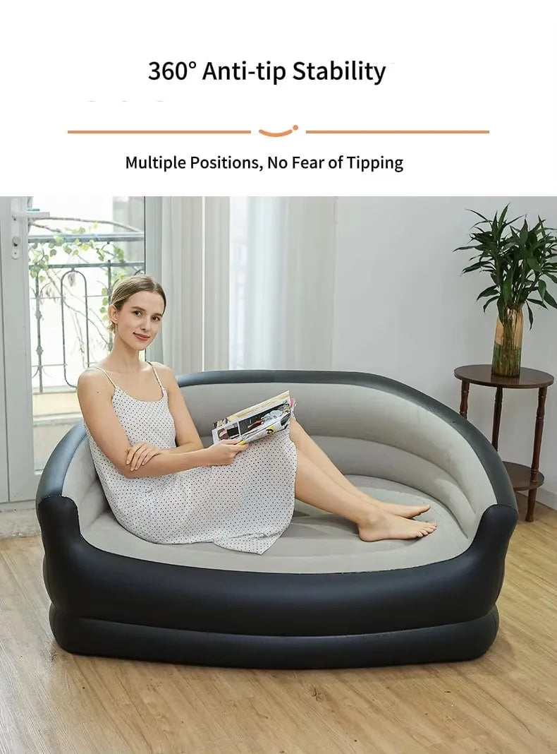 Inflatable Double Sofa with Foot Pump  New Flocked Inflatable Couch for Two, Outdoor Lazy Sofa