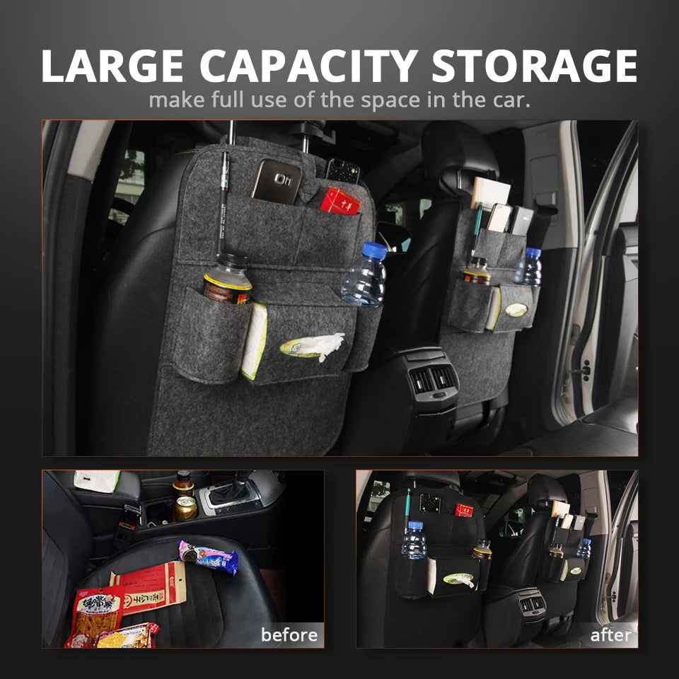 1pc Universal Car Back Seat Storage Bag Organizer Trunk Elastic Felt Storage Bag 6 Pockets Organizer Hanging Car Accessories