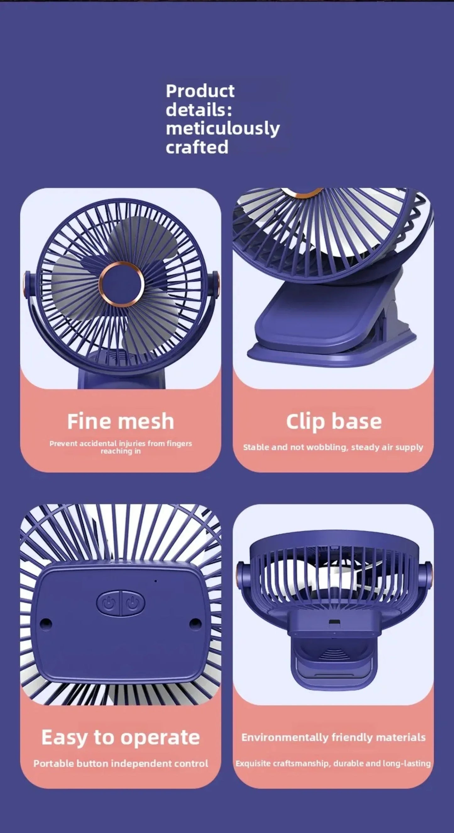 Portable Clip-on Fan 4-in-1 Quiet DC Brushless Motor Mini Desk Fan With 3Level Night Light 720° Rotation For Home Office Camping