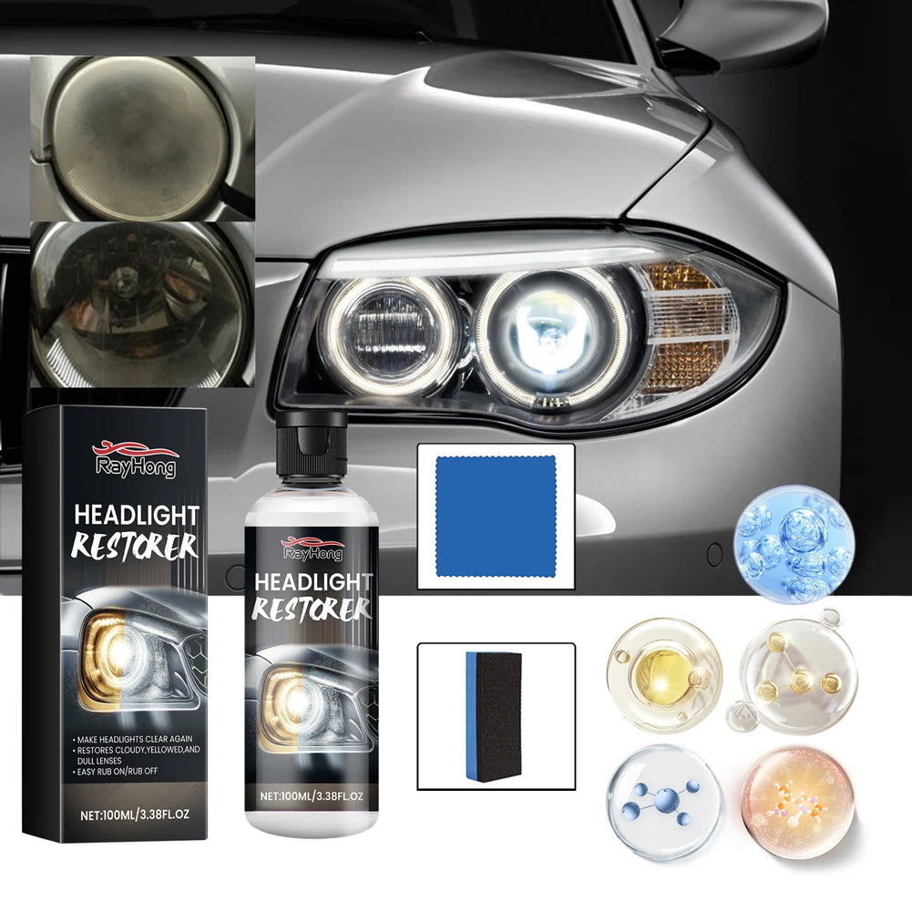 100ml Car Headlight Restoration Kit Cleans Yellow Haze Scratch Automotive Headlight Lens Restorer