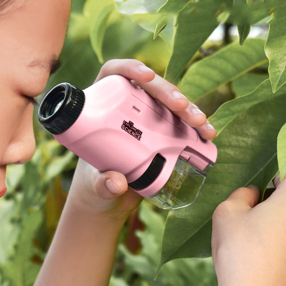 Mini Pocket Microscope Handheld Microscope Kit Battery Powered Microscope With Lab LED Light 60X-120X Biological Kids Science