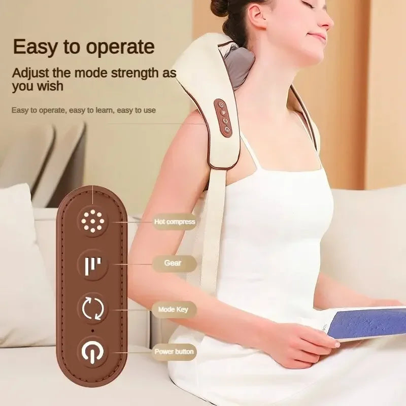 2025 Bionic Neck Shoulder Massager Kneading Massager Shawl 3-Level Modes Neck Cervical Waist Leg Body Muscles Massage Pillow