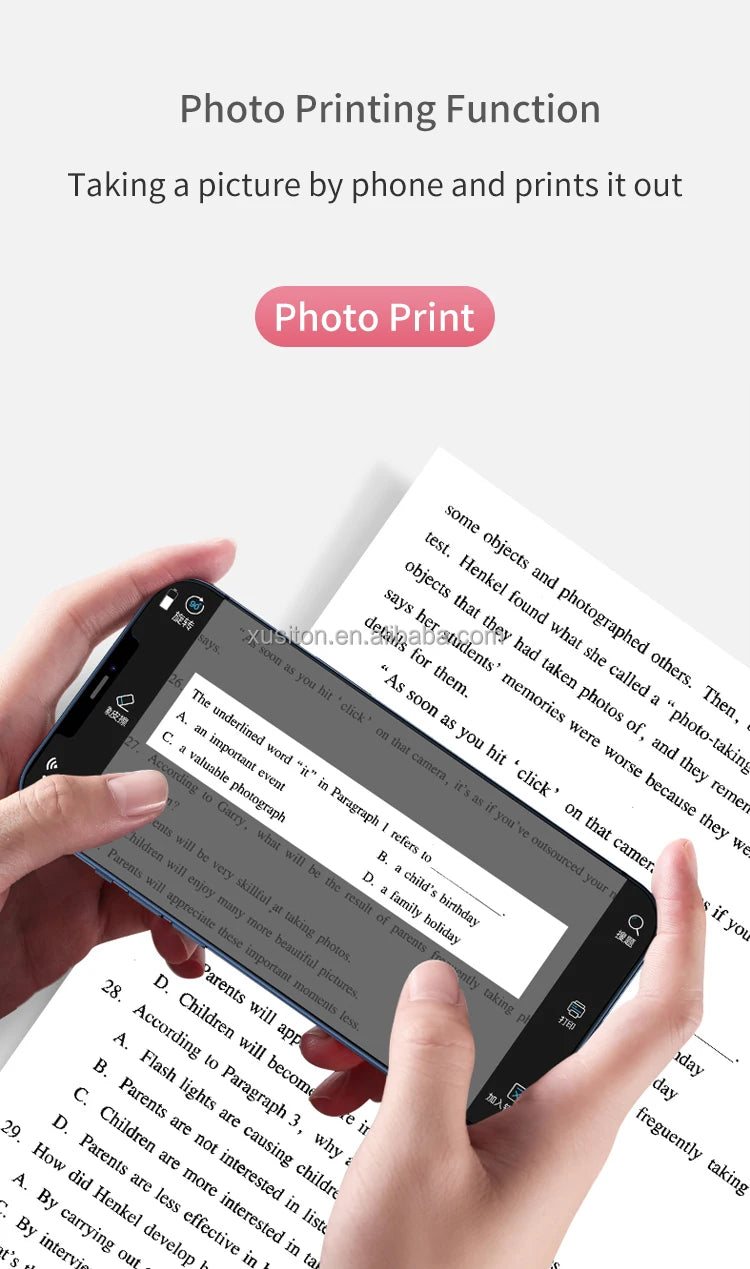 TJXL-X2 Thermal Printer 203 DPI HD Photo Note Label Student Printer Mistakes Handheld Pocket Portable Wireless Mini Digital Prin