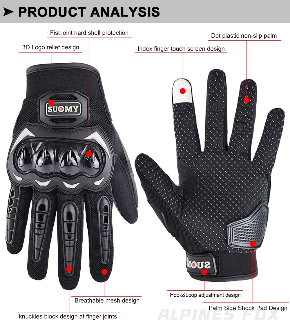 SUOMY New Orange Motorcycle Gloves Summer Men Women Full Finger Touch Screen Motocross Guantes Motorbike Bicycle Cycling Gloves