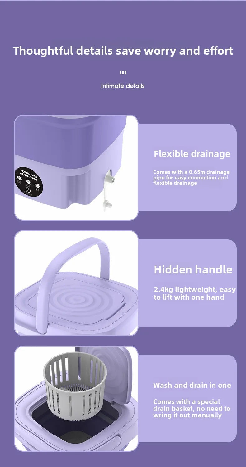 Portable Foldable Washing Machine with Spin Dryer for Socks Underwear Panties Mini Washer for Apartment Dorm Travel