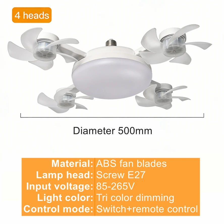 E27 3 in 1 Fan Light Bulb Drone Design 3/4 Blades Remote Control Ceiling Fan Lamp AC85V-265V for Bedroom Restaurant Living Room