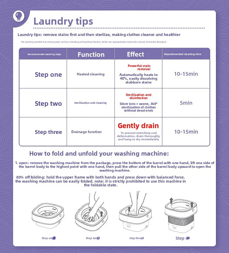 Portable Foldable Washing Machine with Spin Dryer for Socks Underwear Panties Mini Washer for Apartment Dorm Travel