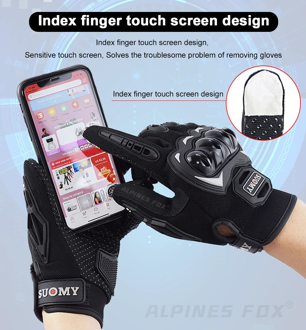 SUOMY New Orange Motorcycle Gloves Summer Men Women Full Finger Touch Screen Motocross Guantes Motorbike Bicycle Cycling Gloves