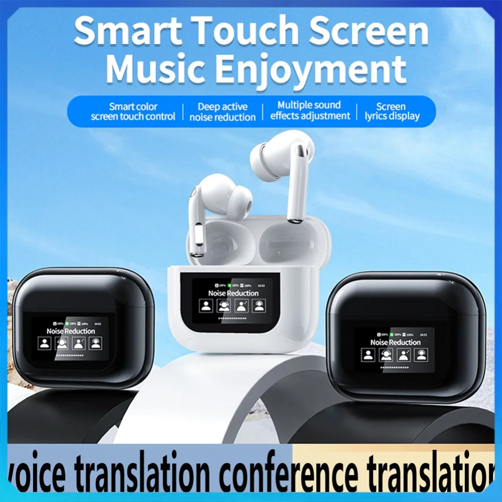 Wireless BT 5.4 Real Time Translator Earbuds Smart Touch Screen Housing 144 Languages Translator Headset for Business Travel