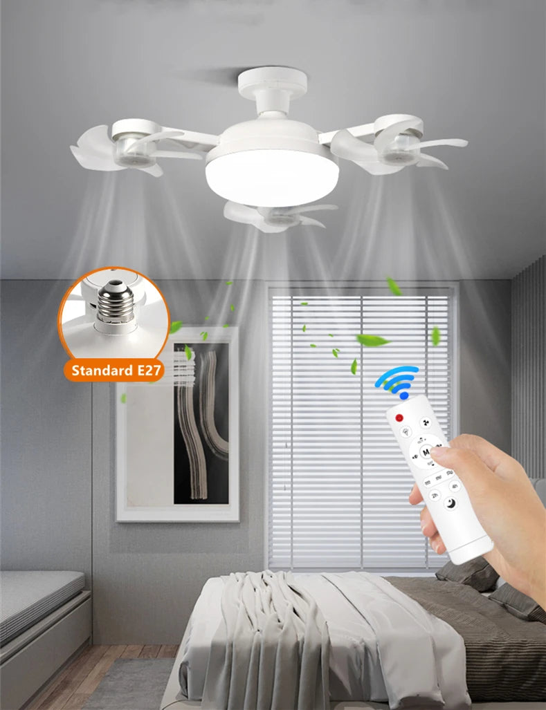 E27 3 in 1 Fan Light Bulb Drone Design 3/4 Blades Remote Control Ceiling Fan Lamp AC85V-265V for Bedroom Restaurant Living Room