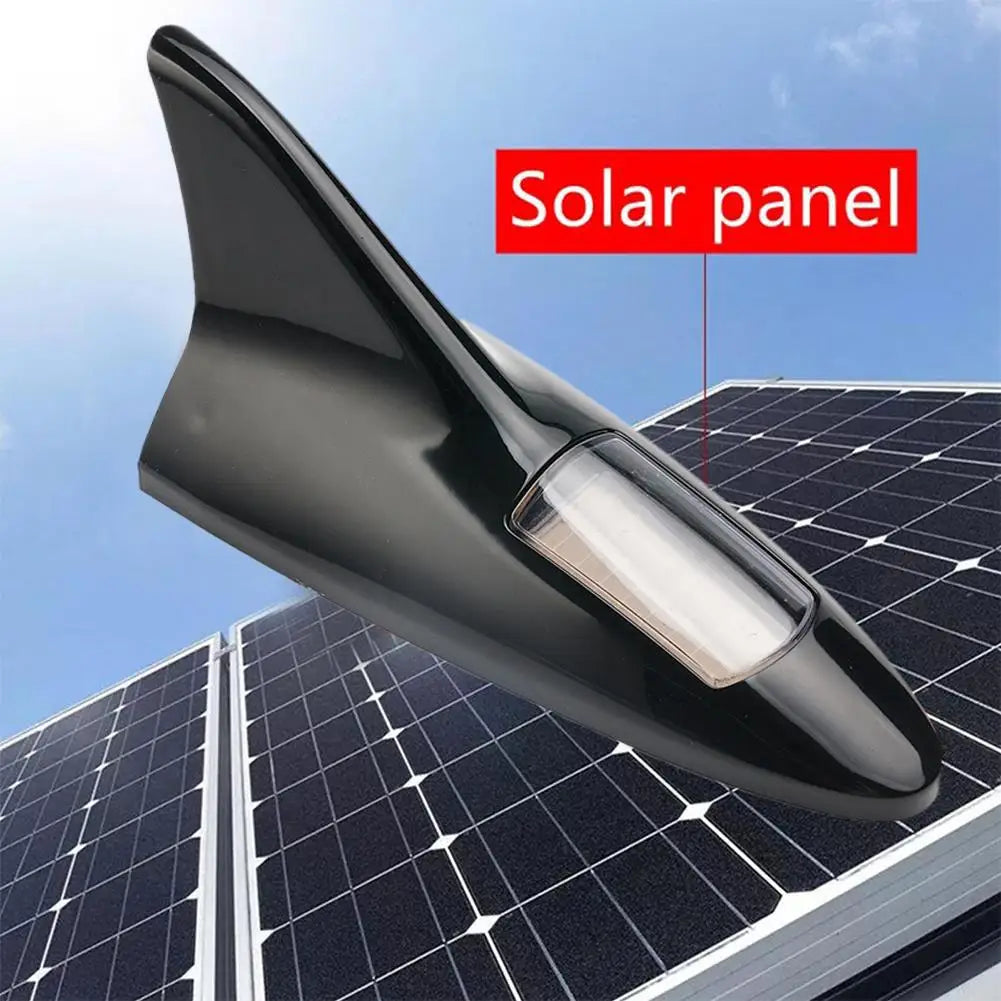 2025 New Universal Auto Car Led Warning Lamp Solar Powered Shark Fin Antenna Decorative Warning Signal Tail Light