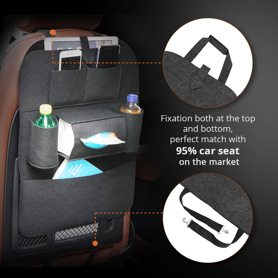1pc Universal Car Back Seat Storage Bag Organizer Trunk Elastic Felt Storage Bag 6 Pockets Organizer Hanging Car Accessories