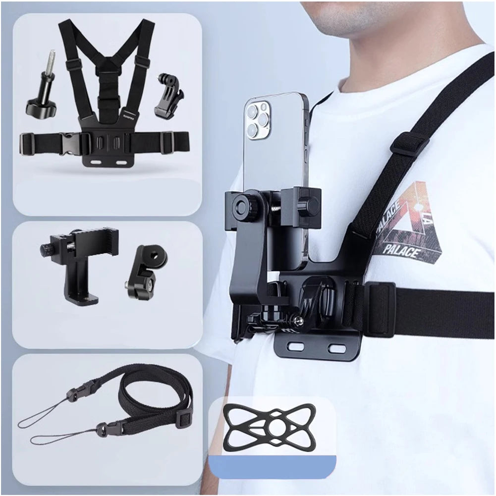 Phone Chest Mount Harness Holder Adjustable Mobile Phone Strap Clip Vest & Body Holder for iPhone Samsung GoPro  Osmo