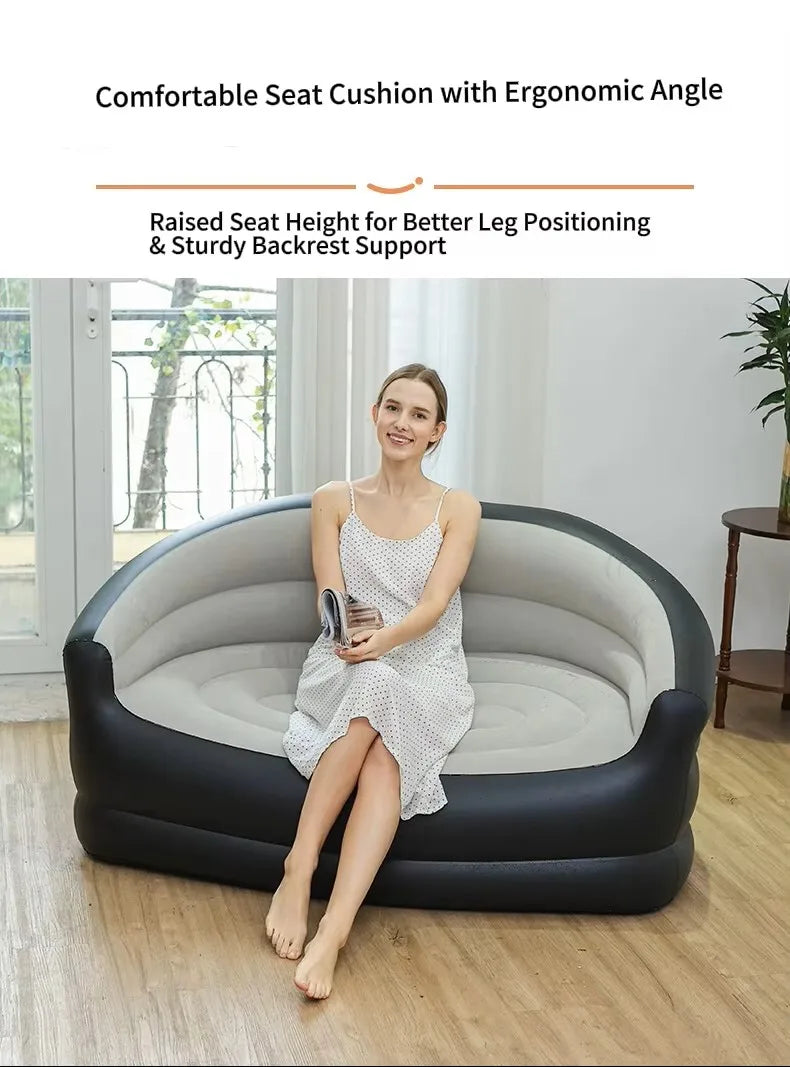 Inflatable Double Sofa with Foot Pump  New Flocked Inflatable Couch for Two, Outdoor Lazy Sofa