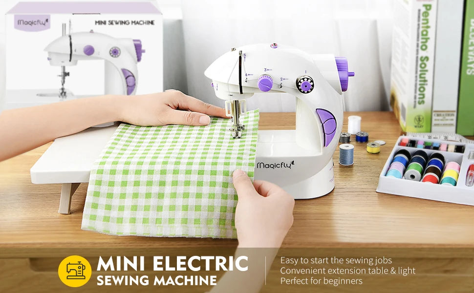 Mini Electric Handheld Sewing Machine 2022 Dual Speed Adjustment with Light Foot AC100-240V Double Threads Pendal Sewing Machine