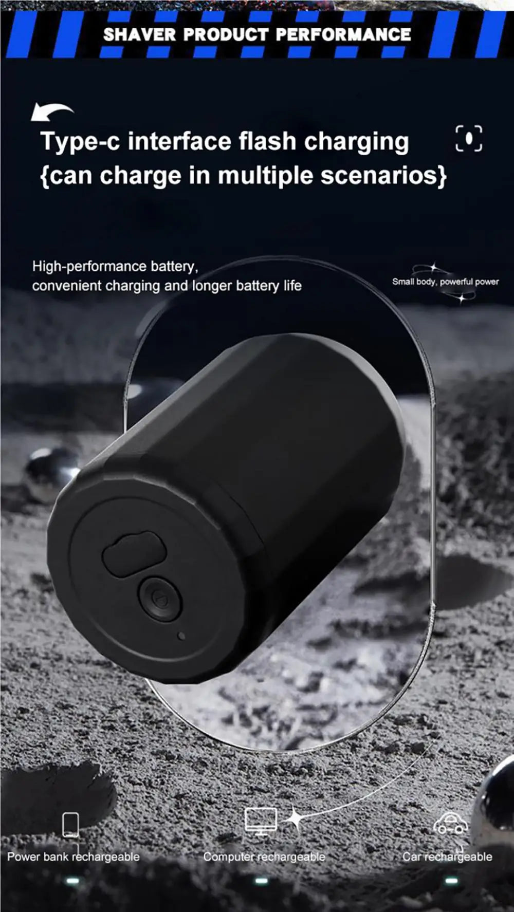 2024 NEW Type-C Rechargable Mini Portable Waterproof Electric Shaver Strong High Speed Long Endurance Suitable Wet and Dry Razor