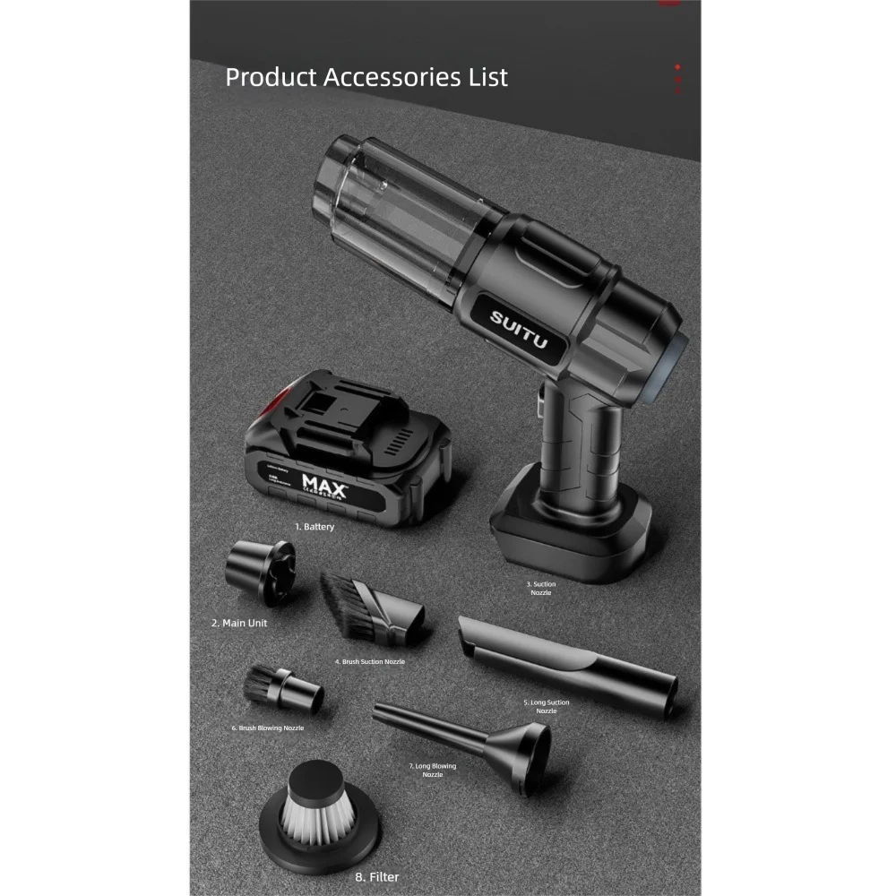 5000Pa Suction Car Vacuum Cleaner High Power Super Suction Cordless Auto Vacuum Multifunctional Handheld Wireless Dust Blower