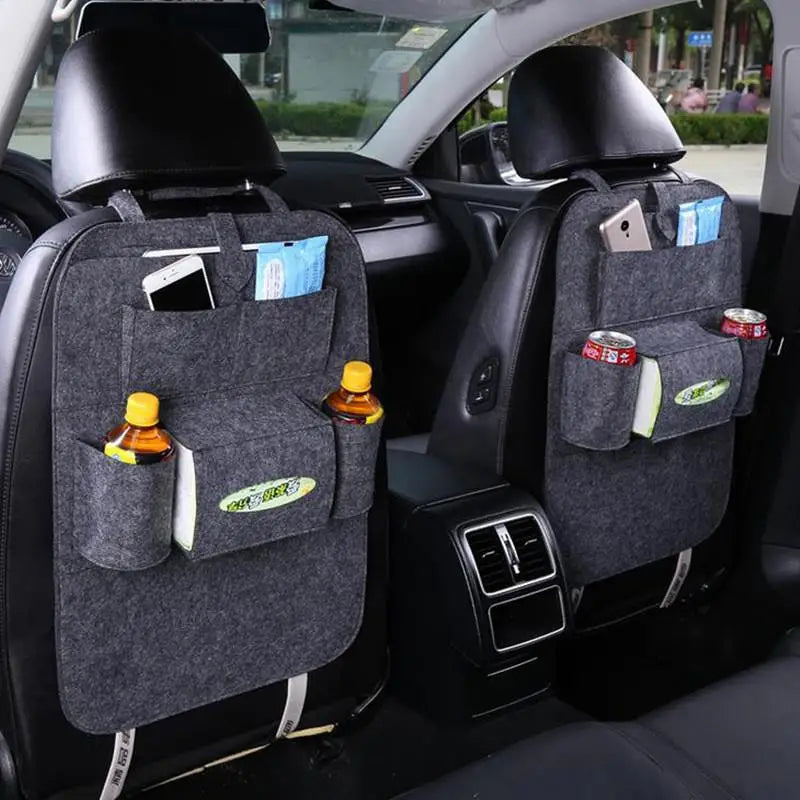 1pc Universal Car Back Seat Storage Bag Organizer Trunk Elastic Felt Storage Bag 6 Pockets Organizer Hanging Car Accessories