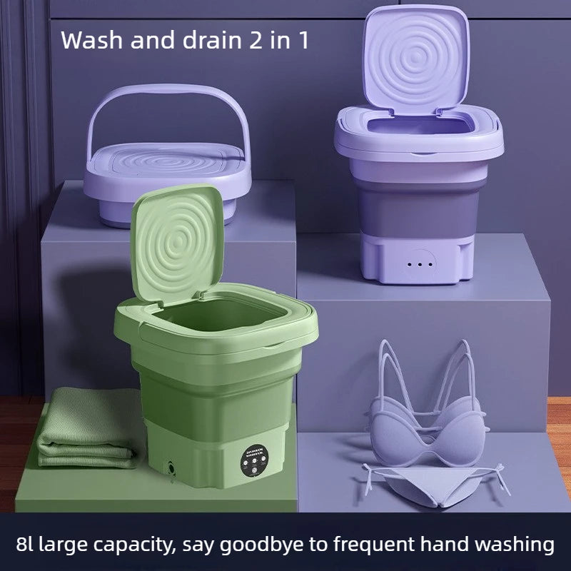 Portable Foldable Washing Machine with Spin Dryer for Socks Underwear Panties Mini Washer for Apartment Dorm Travel