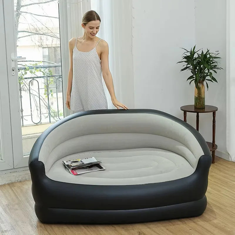 Inflatable Double Sofa with Foot Pump  New Flocked Inflatable Couch for Two, Outdoor Lazy Sofa