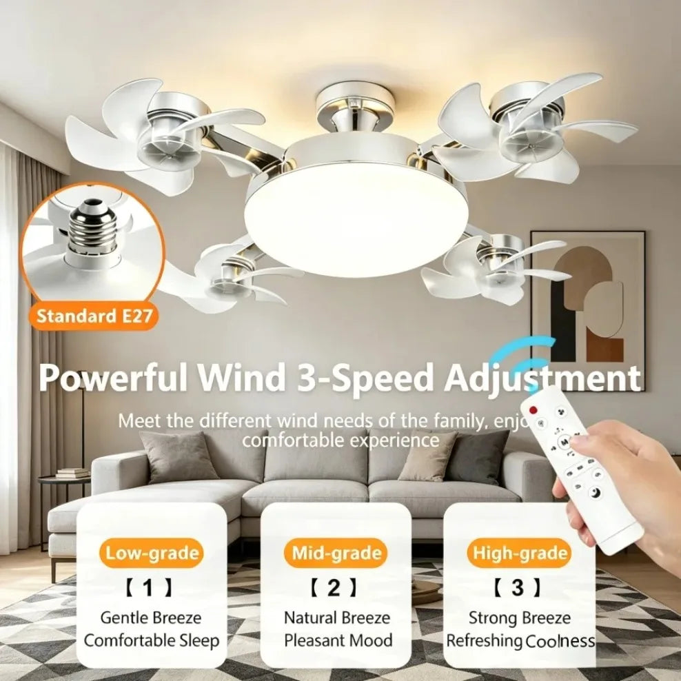 E27 3 in 1 Fan Light Bulb Drone Design 3/4 Blades Remote Control Ceiling Fan Lamp AC85V-265V for Bedroom Restaurant Living Room