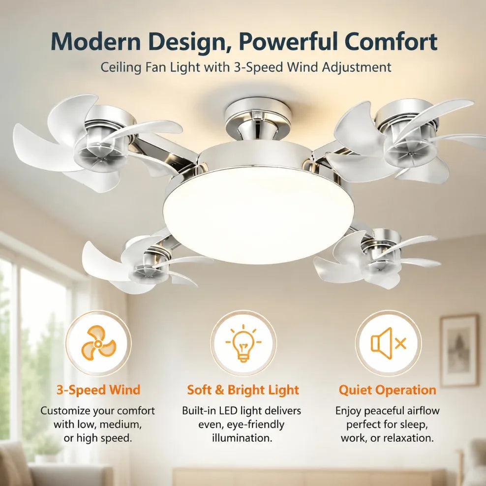 E27 3 in 1 Fan Light Bulb Drone Design 3/4 Blades Remote Control Ceiling Fan Lamp AC85V-265V for Bedroom Restaurant Living Room