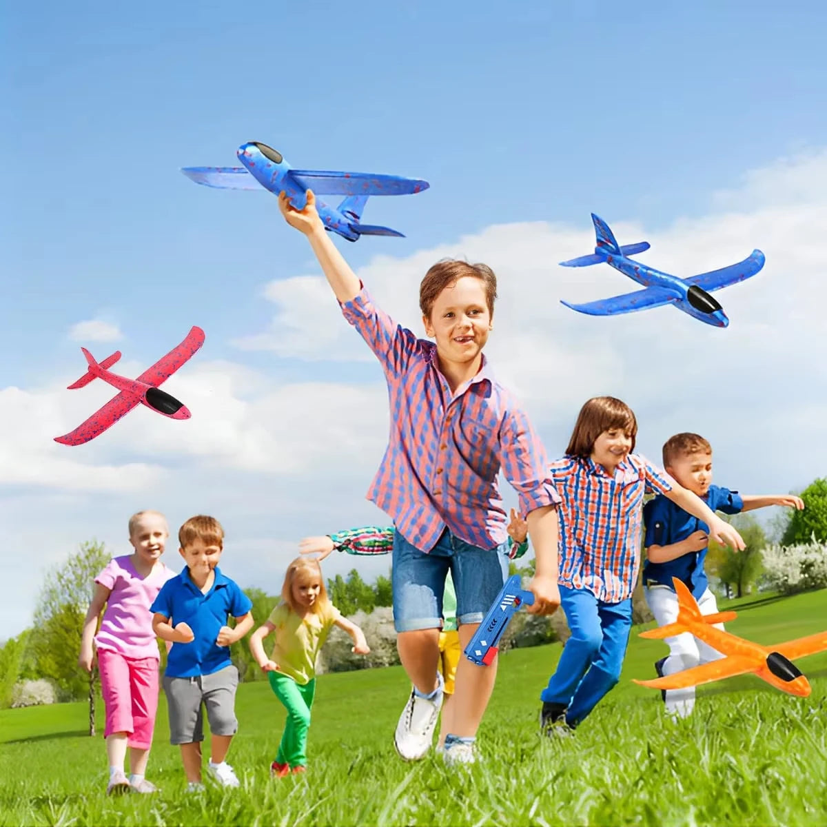 Children's outdoor three in one foam soft elastic toy gun, hand thrown ejection aircraft suit, foam aircraft color random