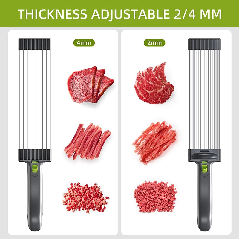 Adjustable Thickness Meat Slicer 2/4mm Stainless Steel Manual Kitchen Knife Cleaver Meat Cutter for Jerky Suit