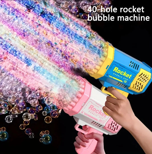 40-Hole Automatic Bubble Gun - Electric LED Light Up Toy for Kids, Handheld Bubble Machine Without Battery & Bubble Water