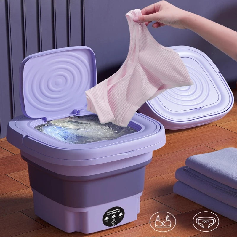 Portable Foldable Washing Machine with Spin Dryer for Socks Underwear Panties Mini Washer for Apartment Dorm Travel