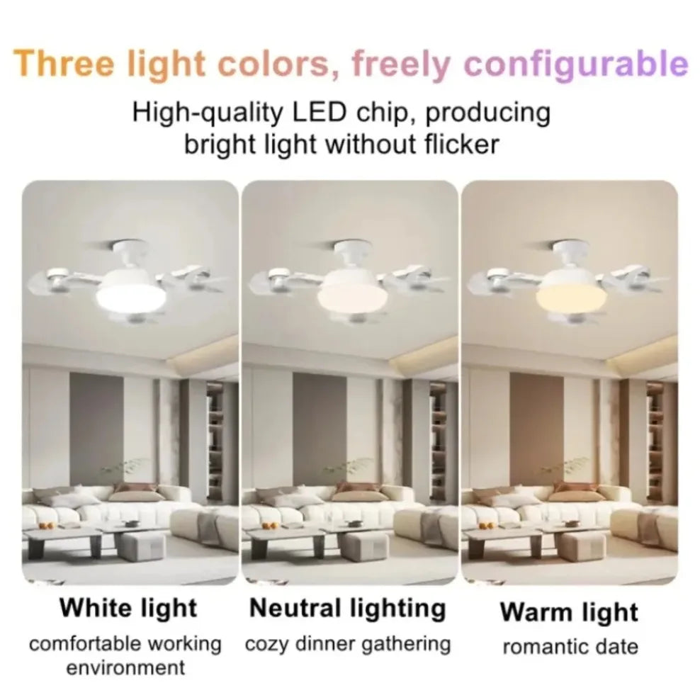 E27 3 in 1 Fan Light Bulb Drone Design 3/4 Blades Remote Control Ceiling Fan Lamp AC85V-265V for Bedroom Restaurant Living Room