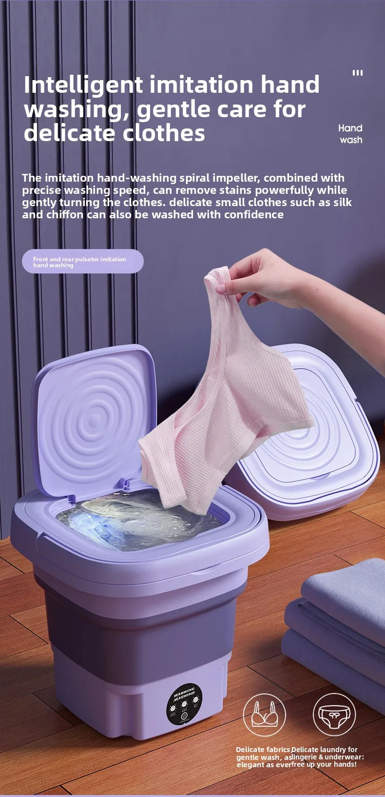 Portable Foldable Washing Machine with Spin Dryer for Socks Underwear Panties Mini Washer for Apartment Dorm Travel