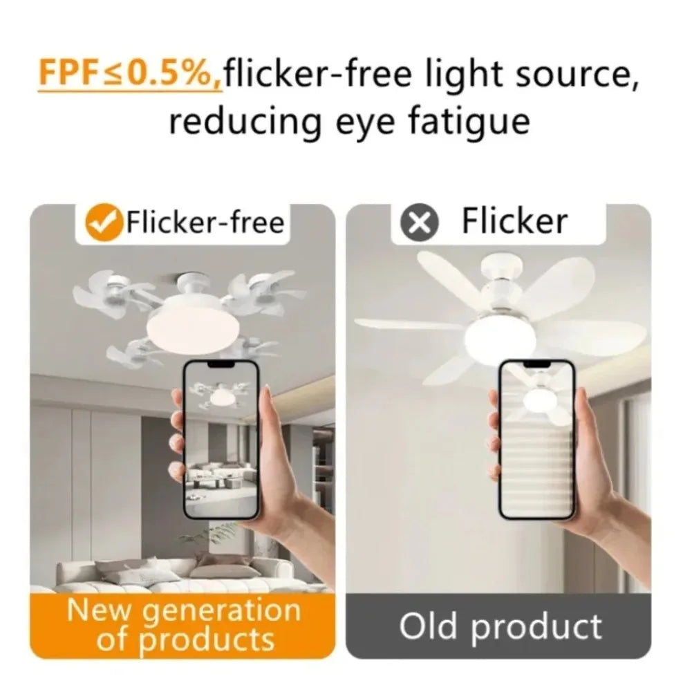 E27 3 in 1 Fan Light Bulb Drone Design 3/4 Blades Remote Control Ceiling Fan Lamp AC85V-265V for Bedroom Restaurant Living Room