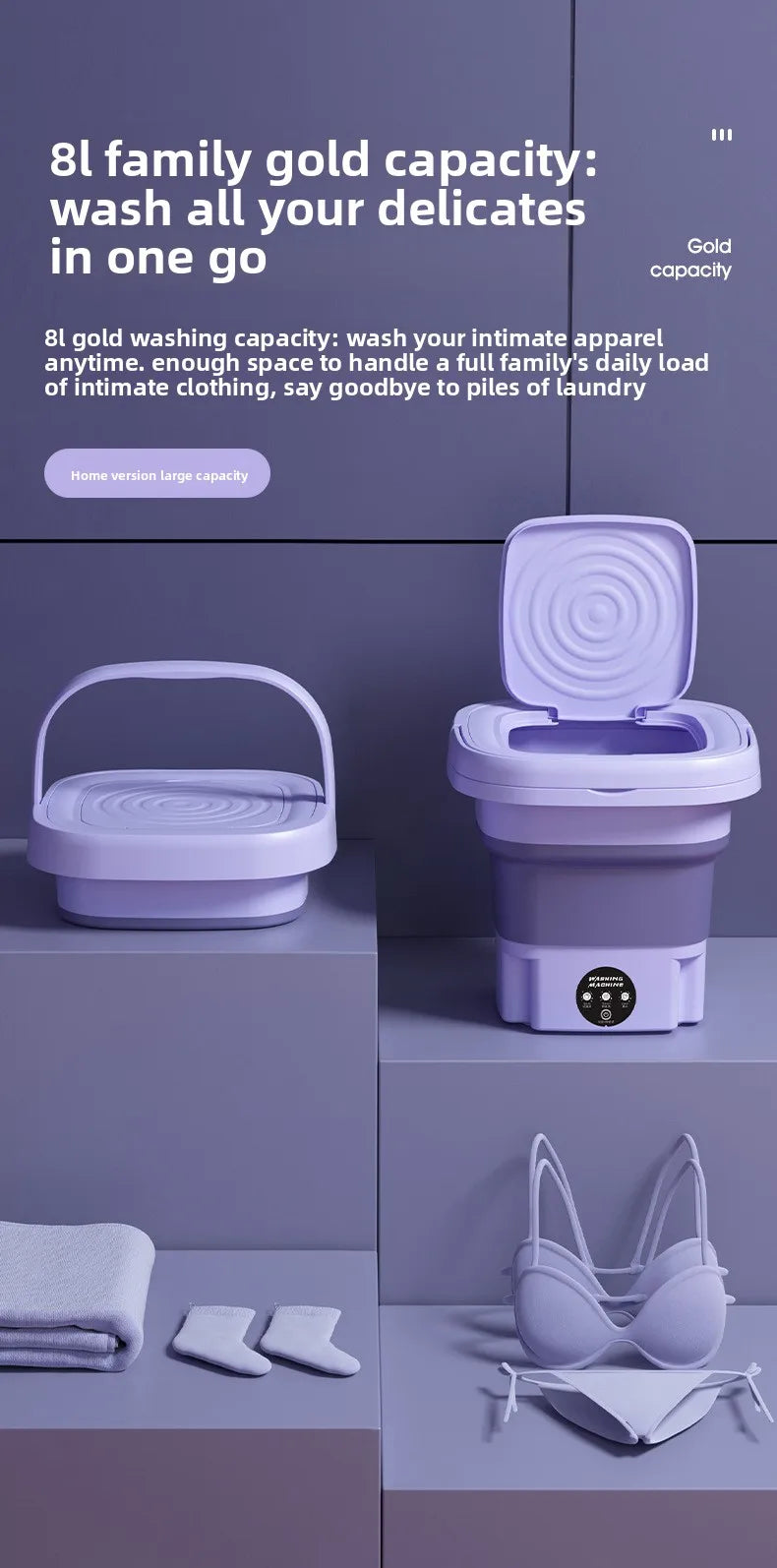 Portable Foldable Washing Machine with Spin Dryer for Socks Underwear Panties Mini Washer for Apartment Dorm Travel