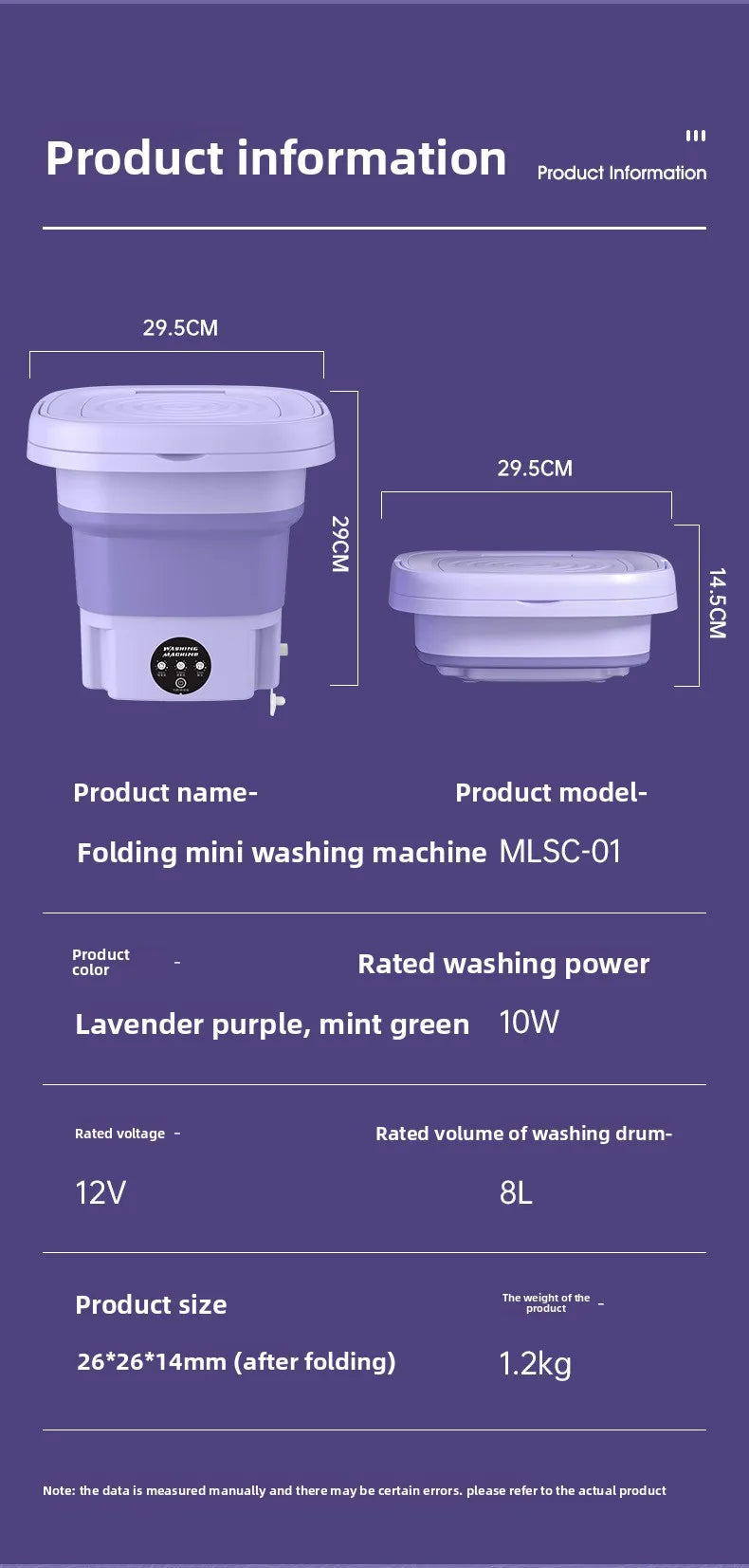 Portable Foldable Washing Machine with Spin Dryer for Socks Underwear Panties Mini Washer for Apartment Dorm Travel